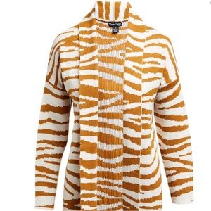 Cozy Striped Open-Front Cardigan - White & Mustard